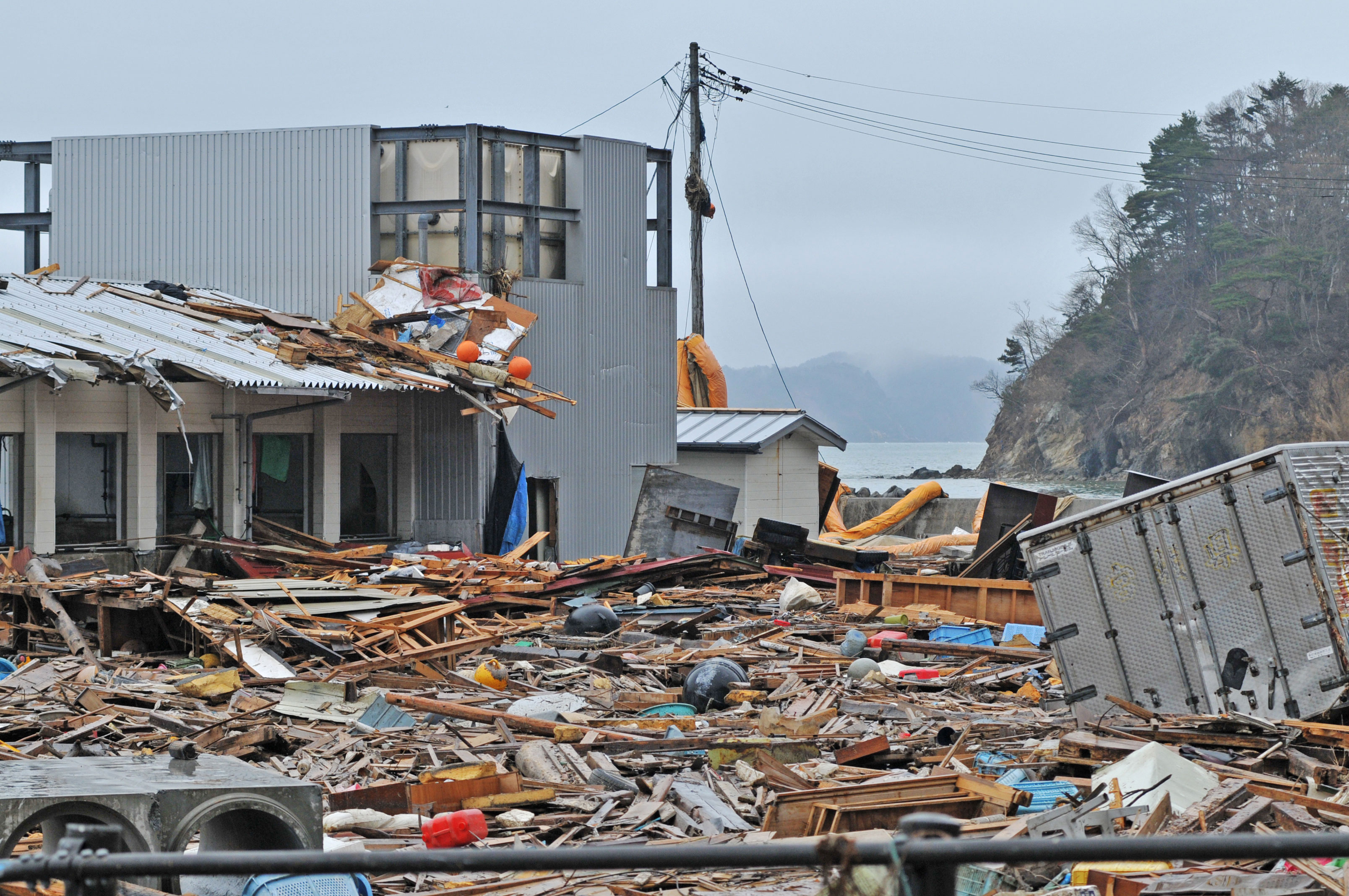 Damage from the 9.0 magnitude Tōhoku earthquake and tsunami that struck Japan on March 11, 2011.