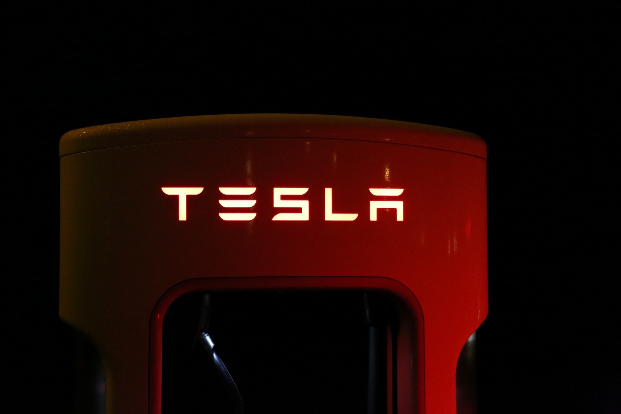 Illuminated Tesla charging station