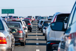 Heavy traffic on one of the freeways in San Francisco, Calif.