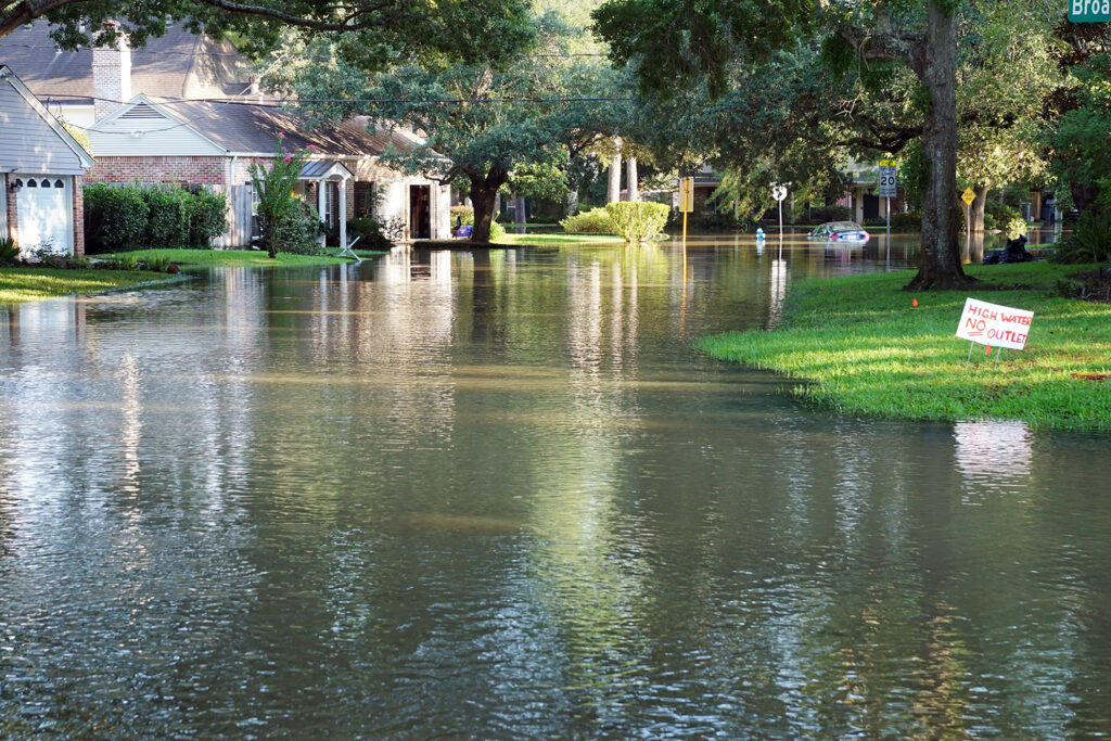 A flooded street in Houston, Texas following Hurricane Harvey. It represents the homeowners insurance is hard to buy.